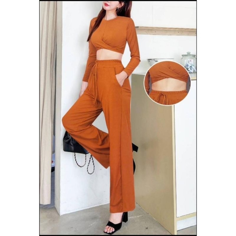 Myprincess23 Setelan Knit Tangan Panjang Import Premium BKK Bangkok / Baju Dan Celana Wanita 1 Set K