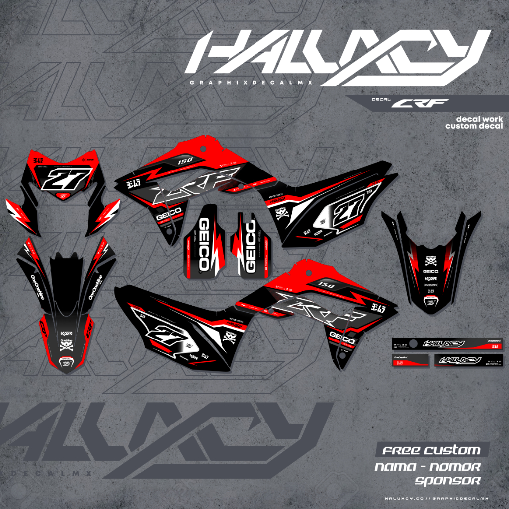 DECAL CRF 150 L SUPERMOTO FULL BODY HITAM SUPER GLOSSY DOFF DESAIN ONEONENINE / KSR KLX DTRACKER WR 