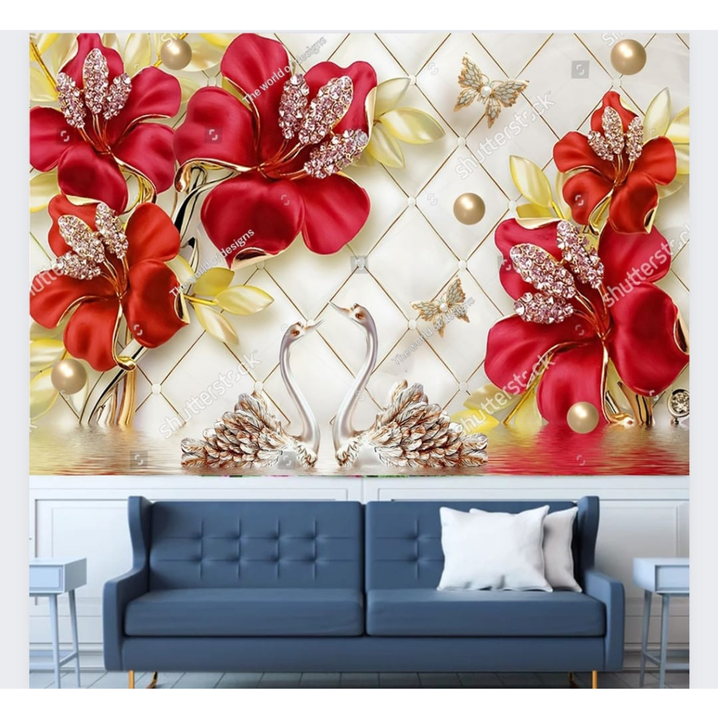 WALLPAPER DINDING BUNGA MERAH 3D - WALLPAPER DINDING 3D BUNGA MERAH TERMURAH -WALLPAPER BUNGA MERAH