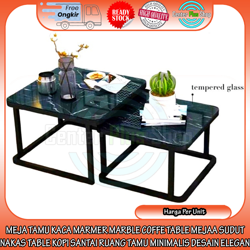 [Kargo] MEJA TAMU KACA MARMER MARBLE COFFE TABLE SUDUT PETAK PERSEGI MEJAA KOPI SANTAI LESEHAN SOFA 
