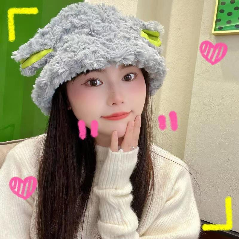 MINISHOP Topi Bucket Domba Lama Bulu Lembut Kuping Unik Sheep Fisherman Hat Topi Ember Telinga Domba