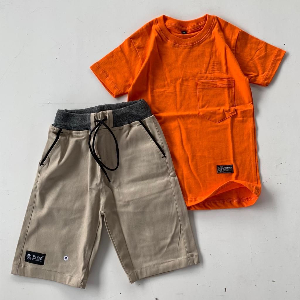 Setelan kaos distro pocket celana chino pendek anak laki-laki dan perempuan usia 3-12 tahun/ pakaian
