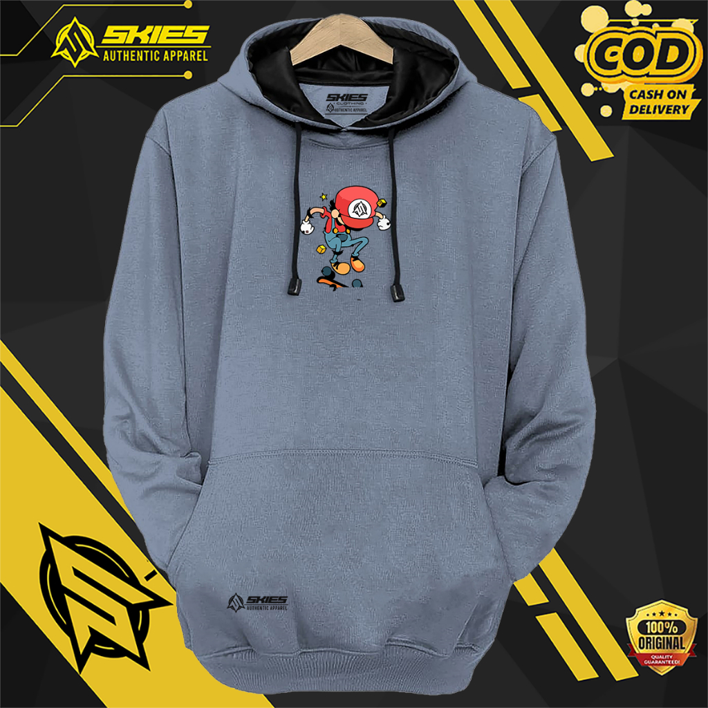 jaket pria terbaru 2023 keren gaya laki laki original skies warna abu paralon sablon kartun mario sw