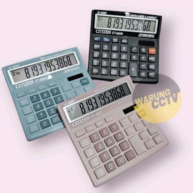 

KALKULATOR CITIZEN CT-555N CT-555C calculator dagang 12 digit warna hitam pink pastel hijau mint