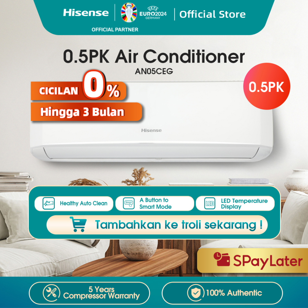 Hisense AC Air Conditioner Standard 0.5PK/1/2PK - AN05CEG (Indoor+Outdoor Unit Only)【Smart Mode】【Self-cleaning】【Fast Cooling and Sleep Modes】