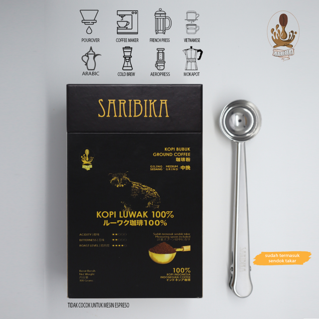 

Saribika Kopi Luwak 100% Ground Coffee 100gram + Measuring Spoon