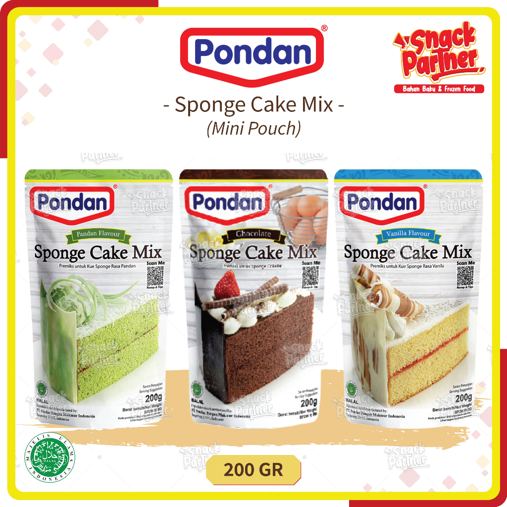 

PONDAN SPONGE CAKE MIX 200 GR / POUCH - Tepung Premix Premiks Instant Untuk Kue Vanilla Vanila Chocolate Coklat Choco Pandan 200GR