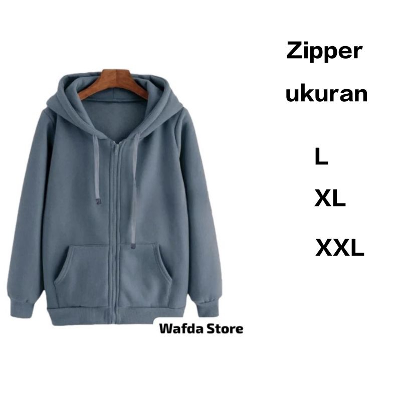 Jaket Zipper Polos Dewasa Pria Wanita L -XL-XXL