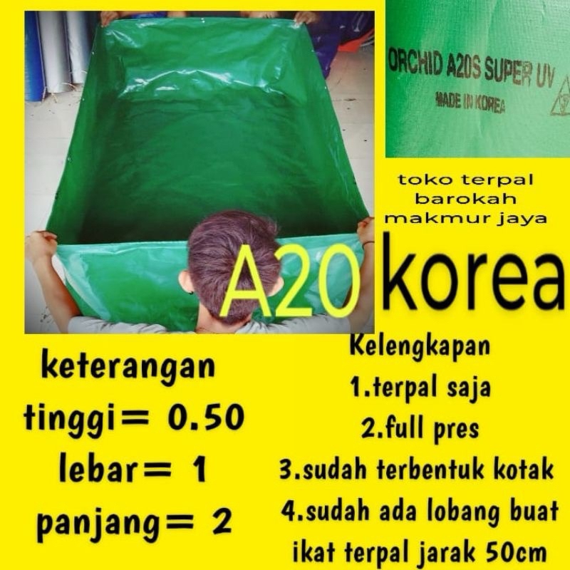 kolam terpal kotak/kolam terpal lele uk 200x100x0,50 tipe A20 orchid Korea asli super uv