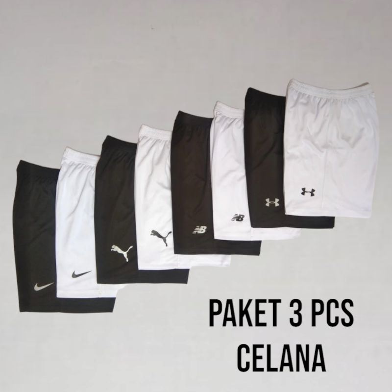 Paket 3 Celana Pendek Pria Polos Gym Olahraga Futsal Bulutangkis Premium