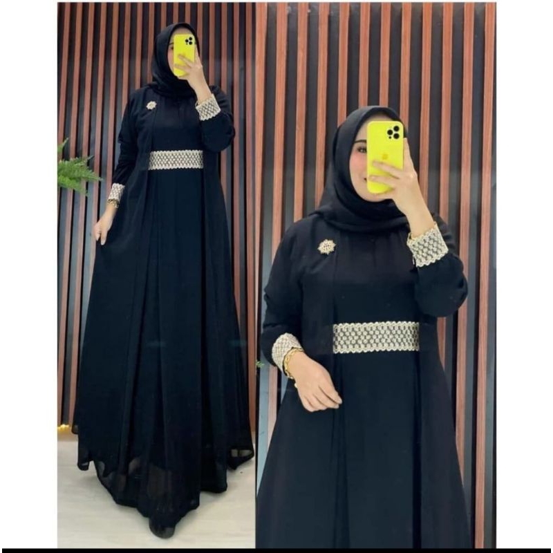 Salsa Dress / Gamis Ceruty Babydoll Terbaru Full Puring Aplikasi Renda / Fashion Wanita Muslim Terki