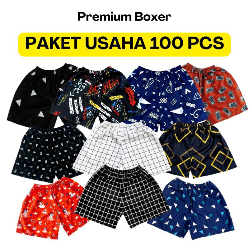 [ PAKET USAHA 100 PCS ] CELANA PENDEK BOXER PRIA WANITA / BOXER PREMIUM / BOXER GROSIR
