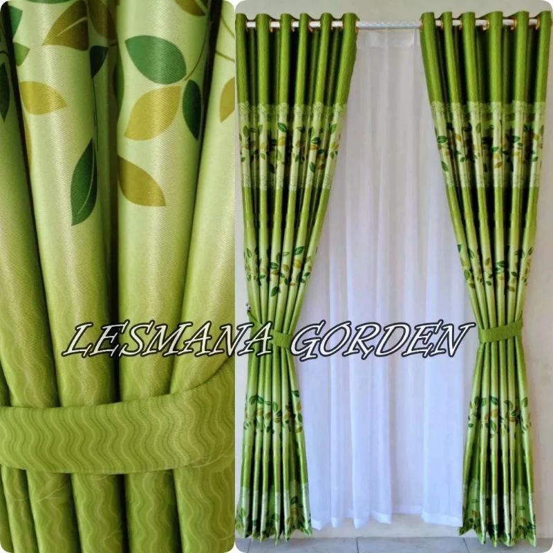 GORDEN JENDELA KAMAR MINIMALIS GORDEN BLACKOUT MOTIF DAUN HIJAU