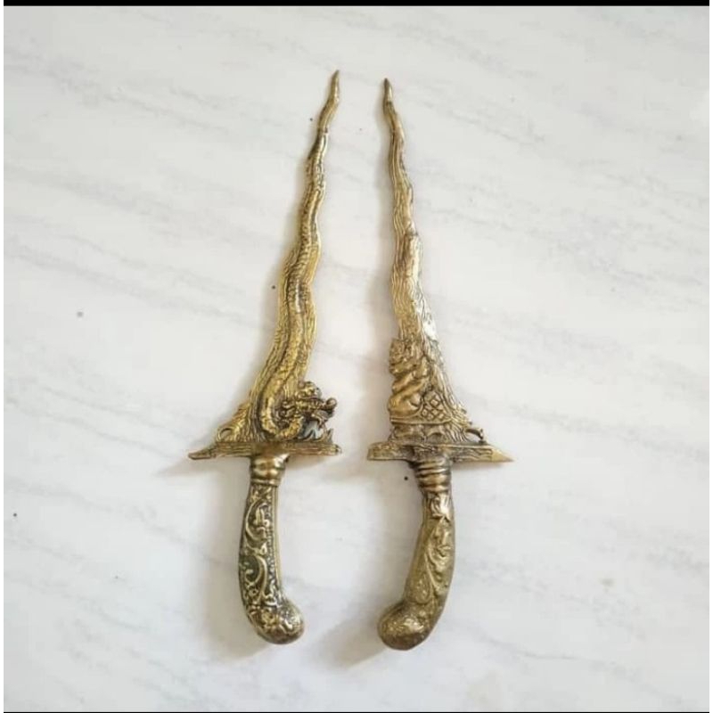 Keris Semar Dan Nogo Sosro Sepasang Bahan Kuningan Asli