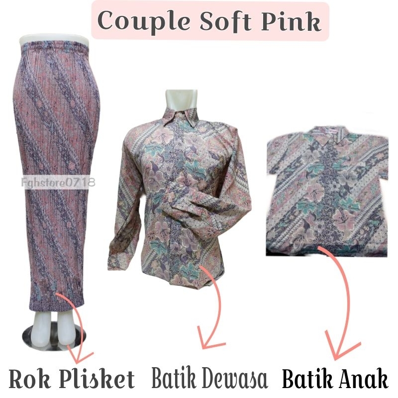 Kemeja Pria Lengan Panjang Couple Anak Dan Rok Plisket Soft Pink