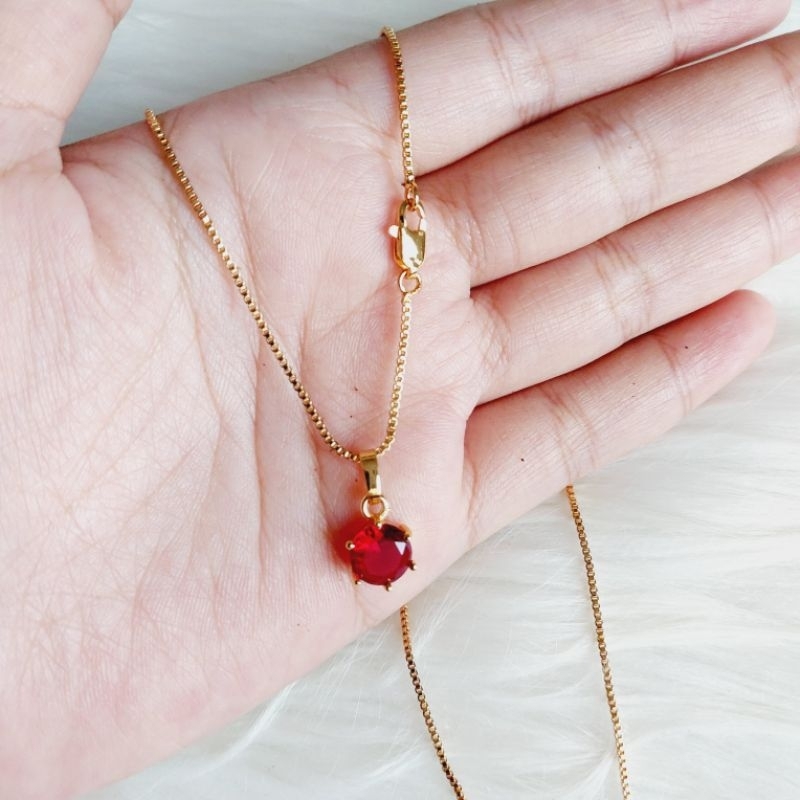 Kalung Liontin batu merah mata sircon  titanium rantai itali