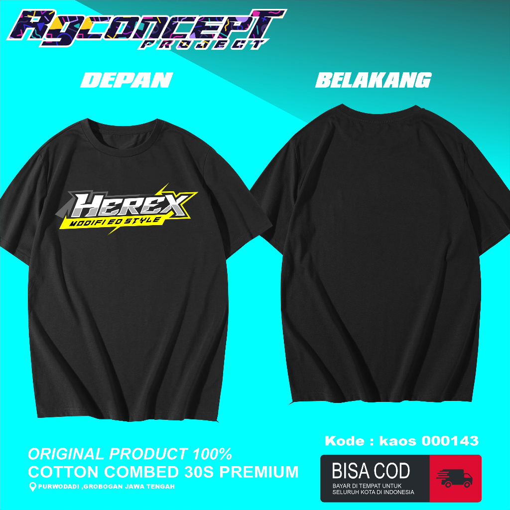 T-shirt Kaos SUPERMOTO HEREX Kaos Lengan Pendek Kaos Katun Kombet 30s Ukuran XXXL warna hitam