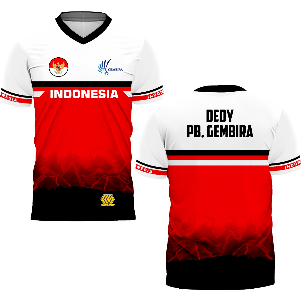 Jersey Badminton Putih Merah Free Nameset