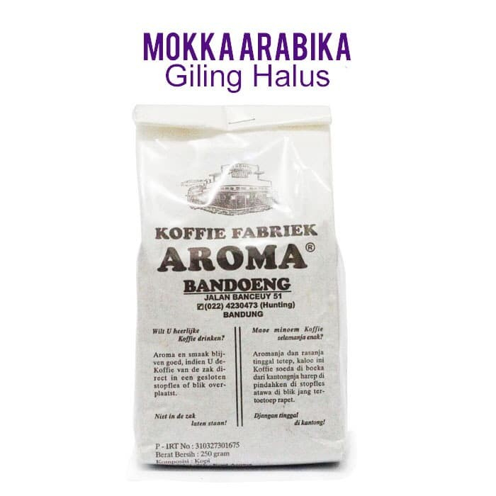 

Kopi Aroma Mocha Arabika Giling Halus / Koffie Fabriek Moka Bandung 250 GR