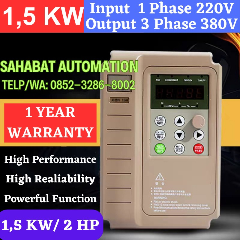 Inverter 220V ke 380V 1,5KW 2HP Input 1Phase 220V Output 3Phase 380V Inverter 1 phase to 3 phase 1.5