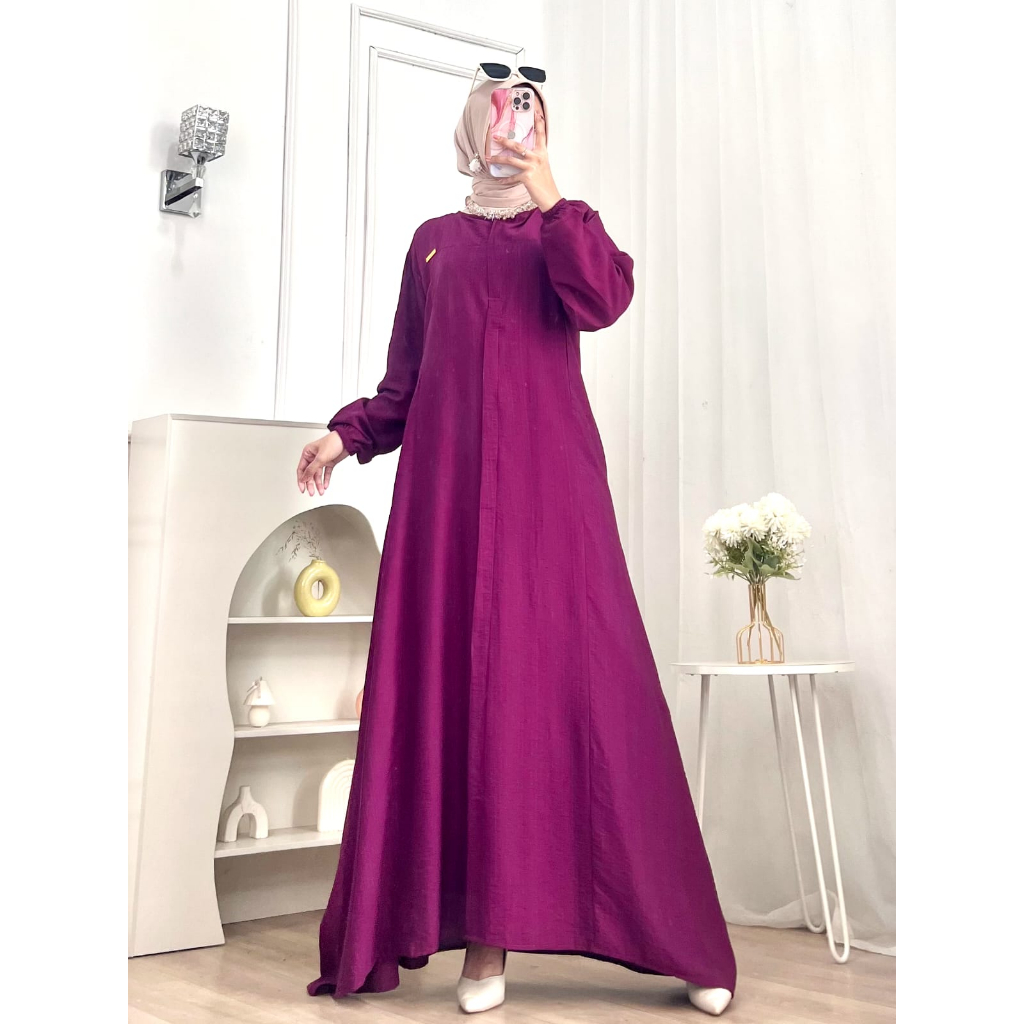 Sabrina Gamis Bahan Polo Linen Pakaian Wanita Muslim Dress Dewasa