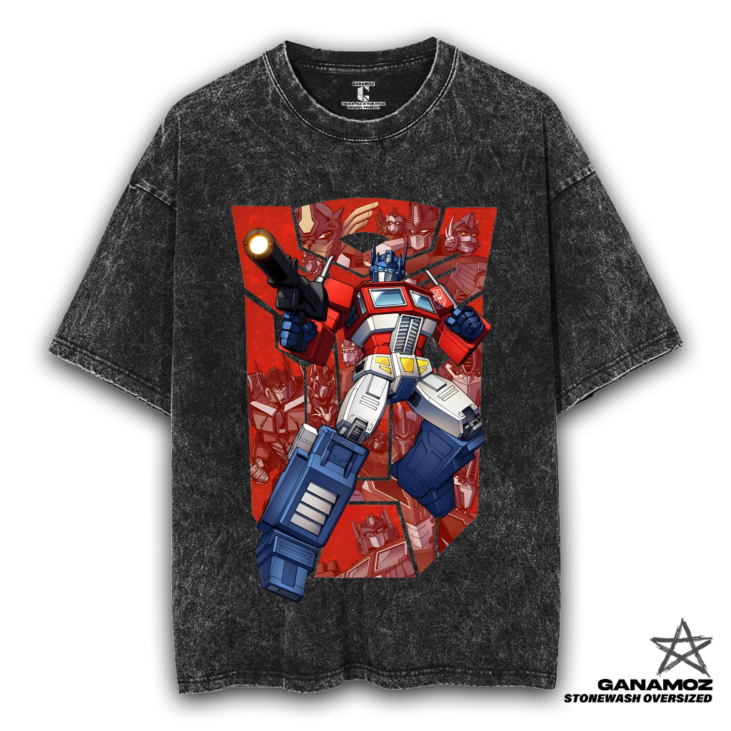 GANAMOZ Kaos Kartun Transformer OPTIMUS PRIME Stone Wash Oversize T-shirt | Kaos Oversize Wanita | K