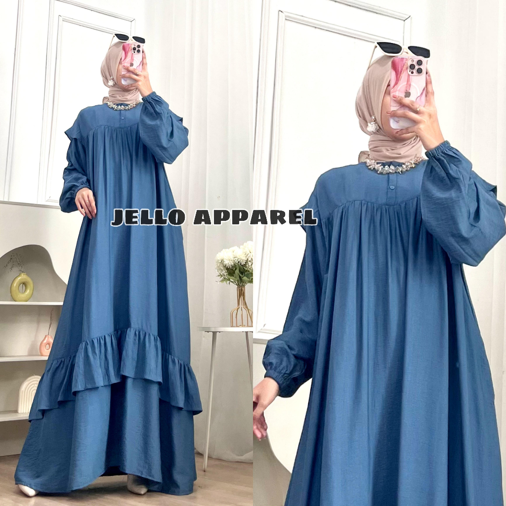 Yumna Gamis Bahan Polo Linen Pakaian Wanita Muslim Dress Dewasa