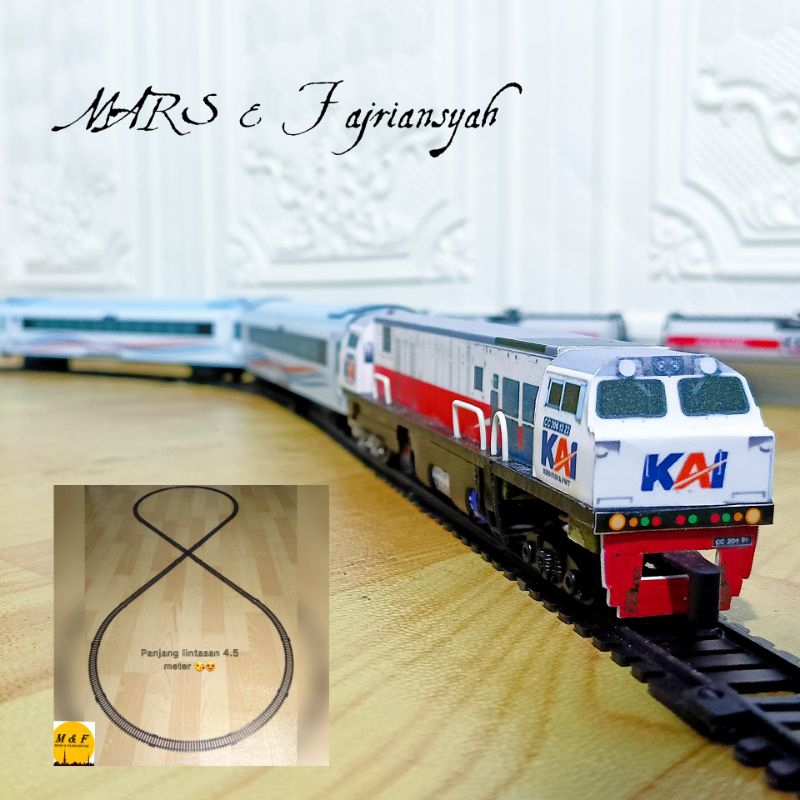 Miniatur Kereta Api Lokomotif CC 206 rangkaian Gerbong Penumpang Rel Set No 8