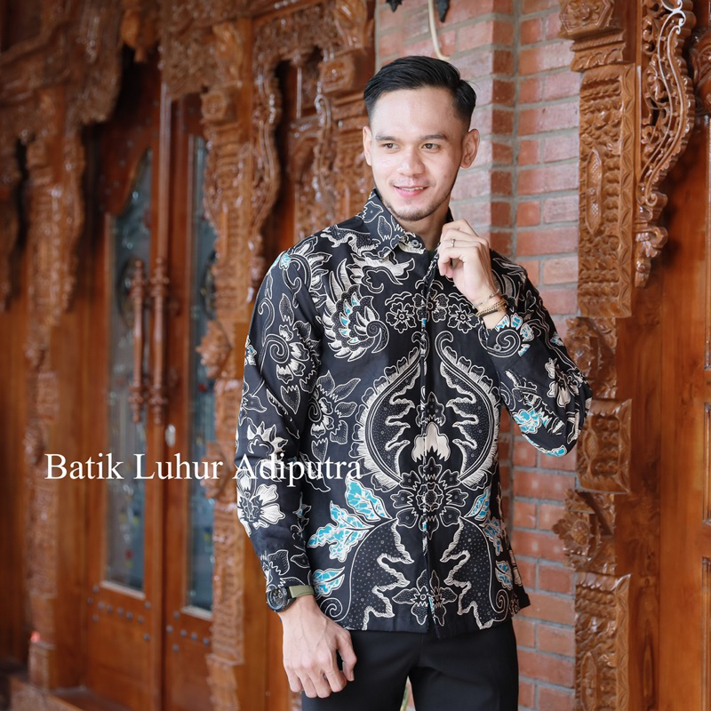 GANENDRA HITAM Kemeja Batik Katun Prima Premium Solo Anak Muda Modren Luhur Adiputra