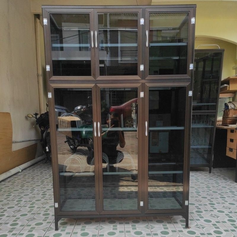 Lemari piring 3 pintu aluminium tebal/lemari rak piring 3 pintu aluminium coklat tebal/almari sayur 