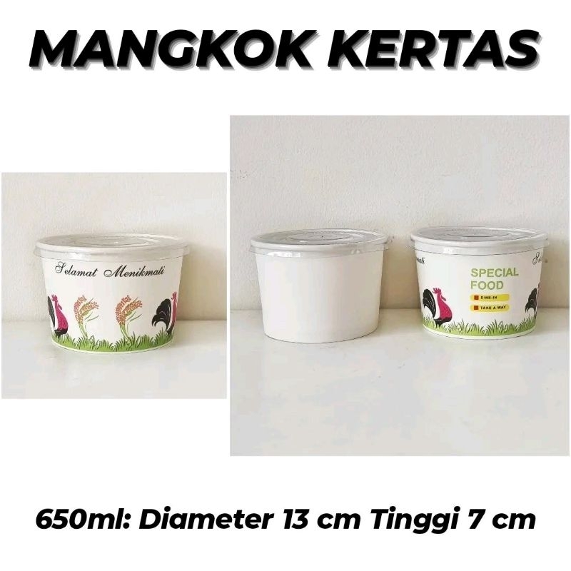 (MIN ORDER 25 PCS) PAPER BOWL 650ml POLOS MOTIF / PAPER BOWL + TUTUP / MANGKOK KERTAS