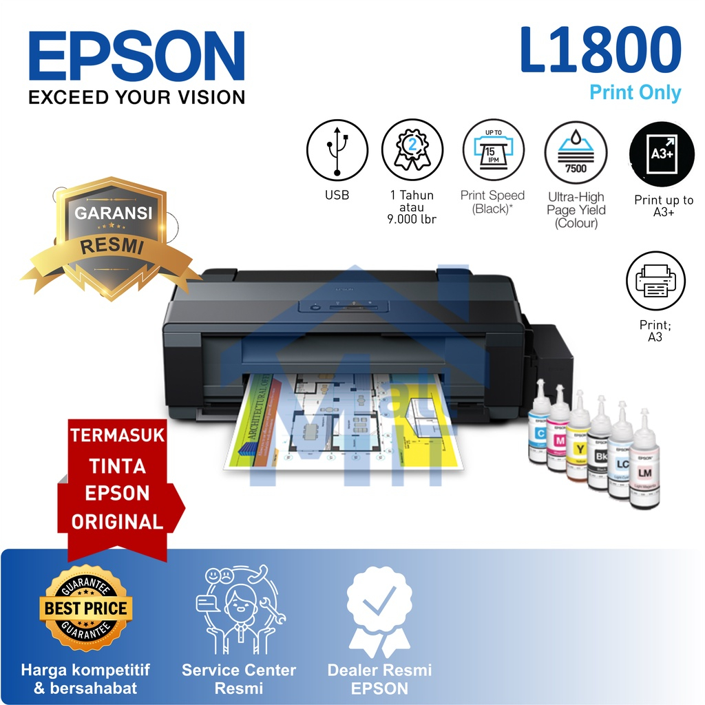 PRINTER EPSON L1800 L-1800 L 1800 A3+ 6 Warna