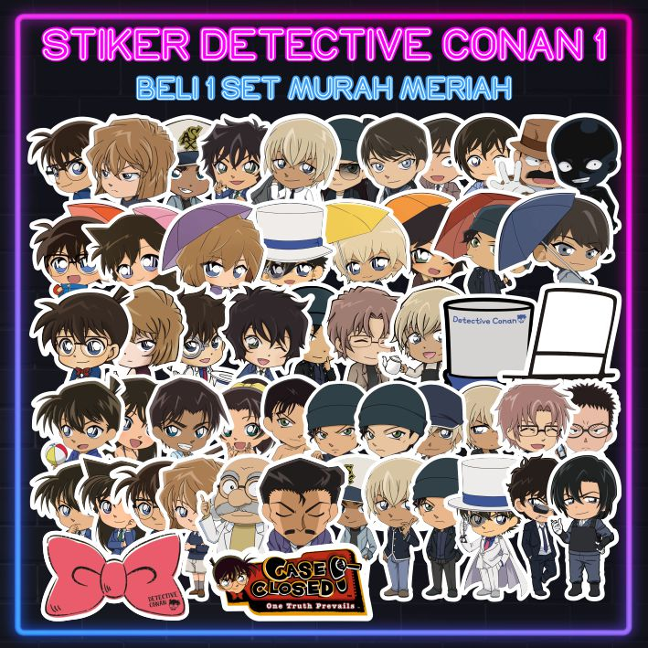 

[1 Pack isi 53 pcs] Stiker Detective Conan (Case Closed) 1 Sticker Anime Murah Meriah - ddu-du sticker