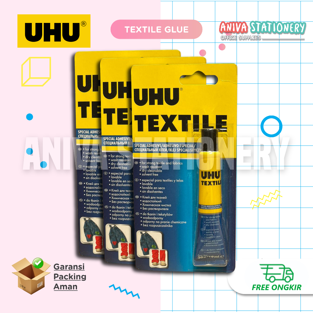 

UHU TEXTILE 19ML FABRIC GLUE LEM SEGALA KAIN BAJU CELANA TEKSTIL SUPER KUAT