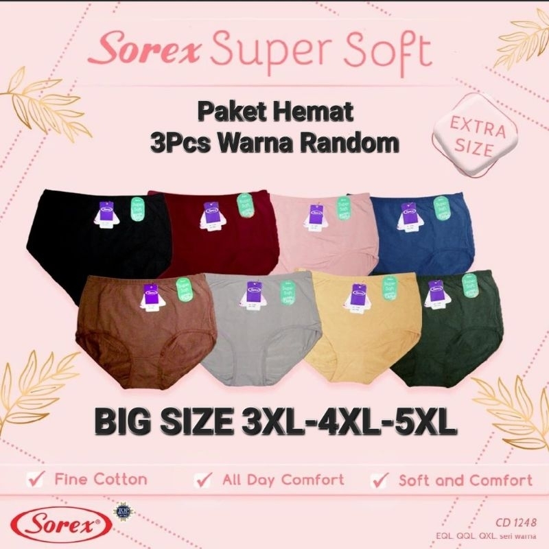 Grosir 3 Pcs Celana Dalam Wanita Jumbo Cd Sorex 1248 Extra Size XXXL-XXXXL-XXXXXL