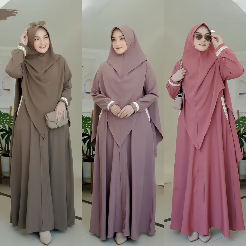Gamis Set hijab Bahan crinkle airflow terbaru simple elegan kualitas premium simple elegan / Gamis s