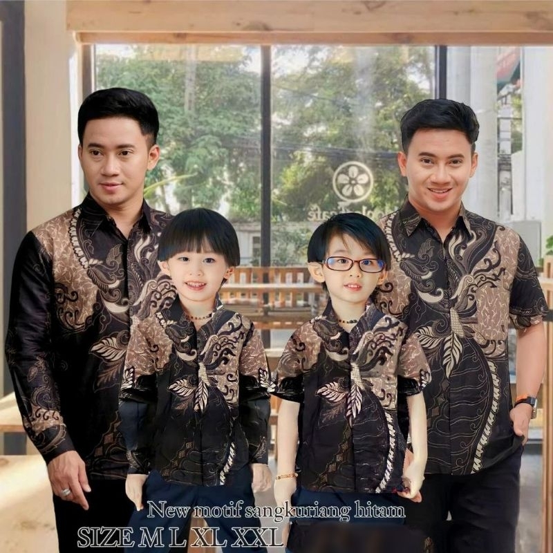 BAJU BATIK COUPLE AYAH DAN ANAK LAKI-LAKI MOTIF SANGKURIANG HITAM COUPLE BATIK AYAH DAN ANAK LAKI-LA
