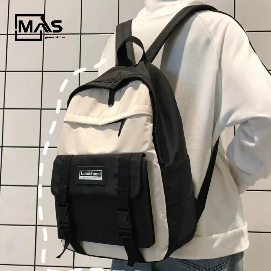 SALE Tas Ransel Sekolah Pria Wanita Kanvas Garis-Garis SALE