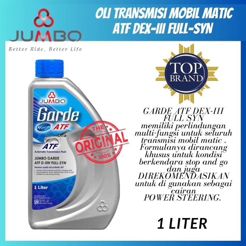OLI TRANSMISI/POWER STEERING MOBIL MATIC "JUMBO GARDE ATF D-lll FULL SINTETIK KEMASAN 1 LITER