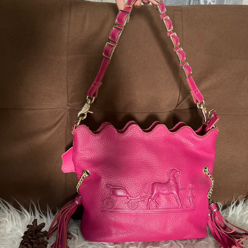preloved ala coach kulit asli|leather lasercut bag|tas kulit unik pink barbie shoulder bag chain