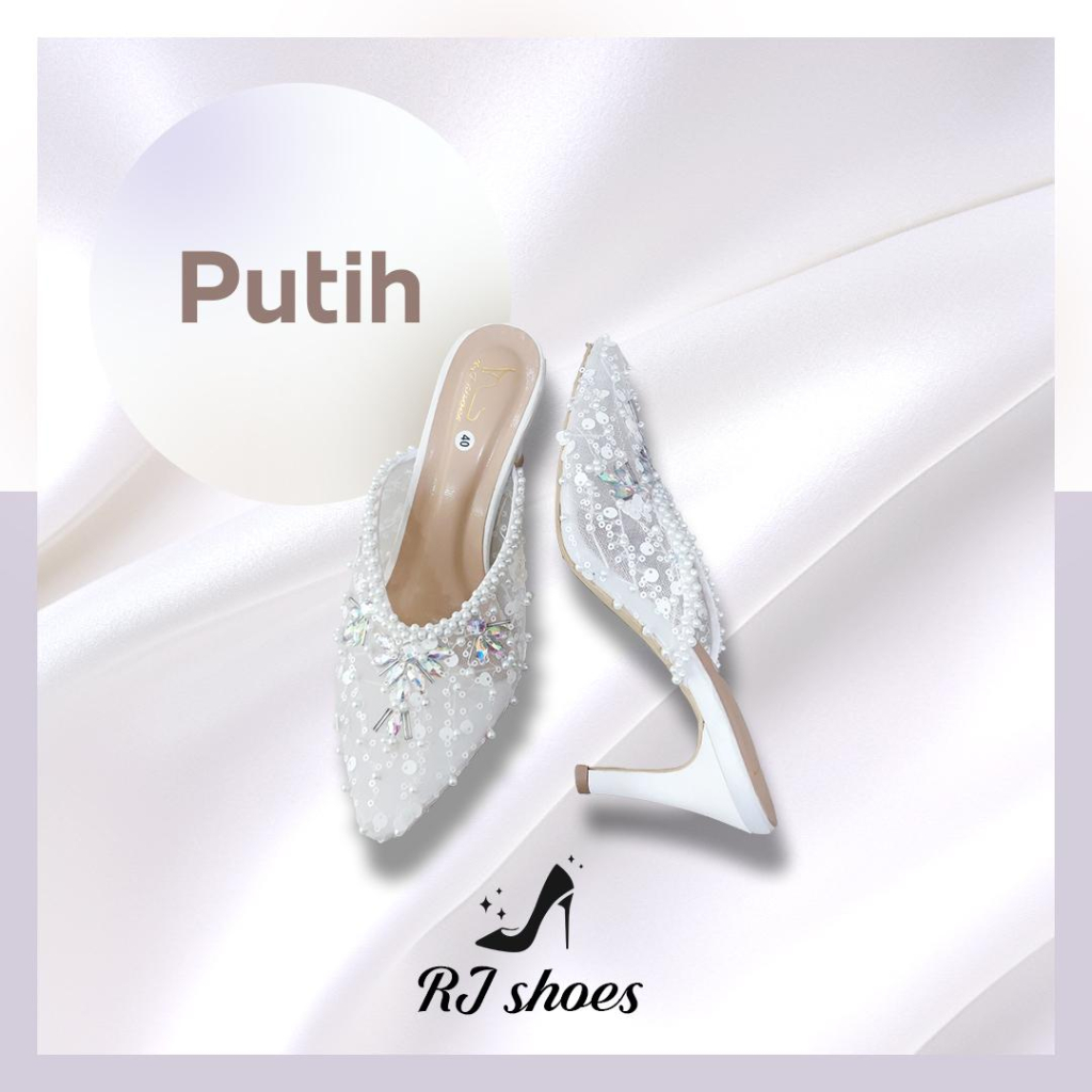 SELOP MANTEN WANITA  - PUTIH 7cm Hak Bungkus - RJ SHOES