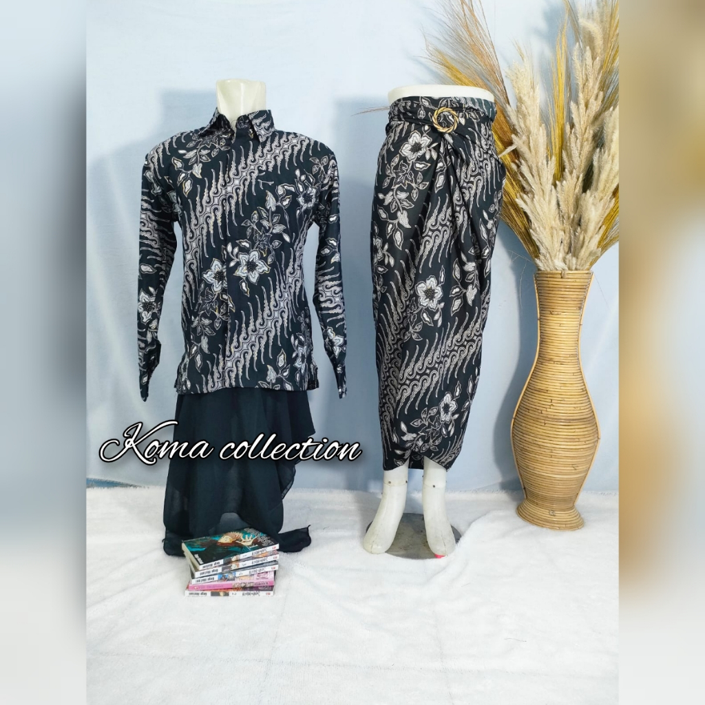 COD _Baju Couple Kemeja Batik pria dan Rok Lilit Motif Kerasakti Silver / Couple kemeja Lengan panja
