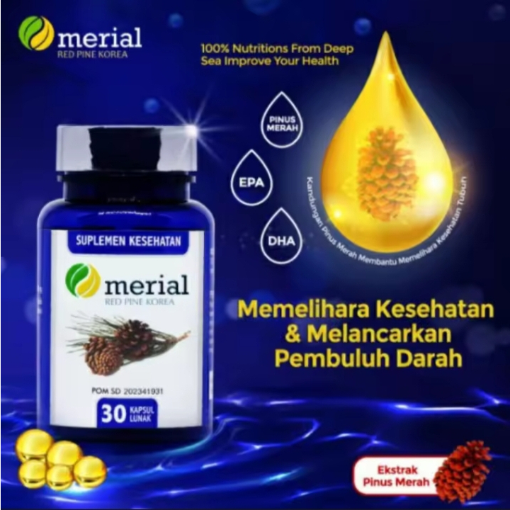 Merial Red Pine Korea - Isi 30/Kapsul Merial Obat Kolesterol - Merial Red Pine Korea 100% Original Suplemen Memelihara Kesehatan/sehatan Otak BPOM