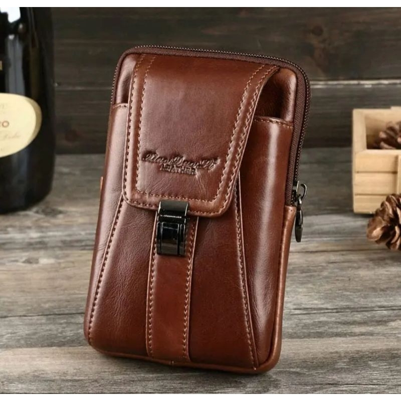 Dompet HP Pria Kulit Asli Import RZ61720 Pouch Multifungsi Kulit asli Dompet Hp Kulit Asli Import