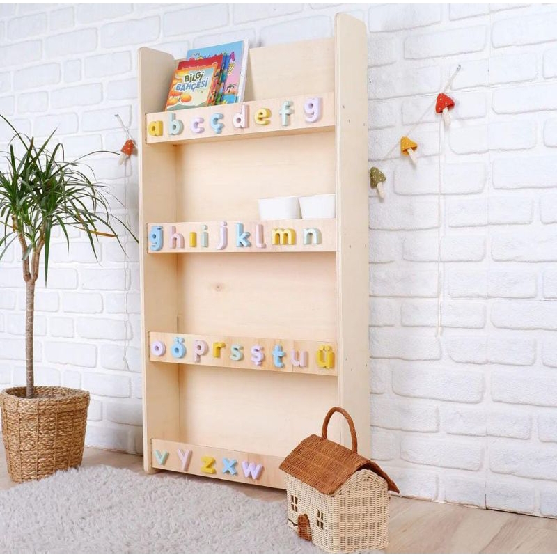 Rak buku ALFABET, rak buku minimalis, rak buku anak