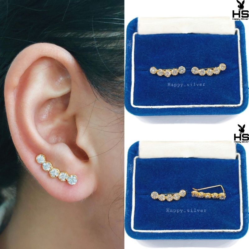 ANTING TUSUK PERAK ASLI 925 SILVER LAPIS EMAS -MODEL TUSUK PANJANG PERMATA-PERHIASAN PERAK WANITA-PE