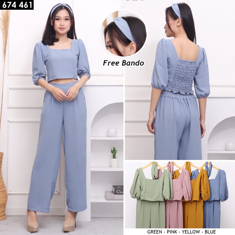 YOONA Liana Set Wanita 2in1 Atasan dan Kulot Bahan Crinkle Free Bando 461