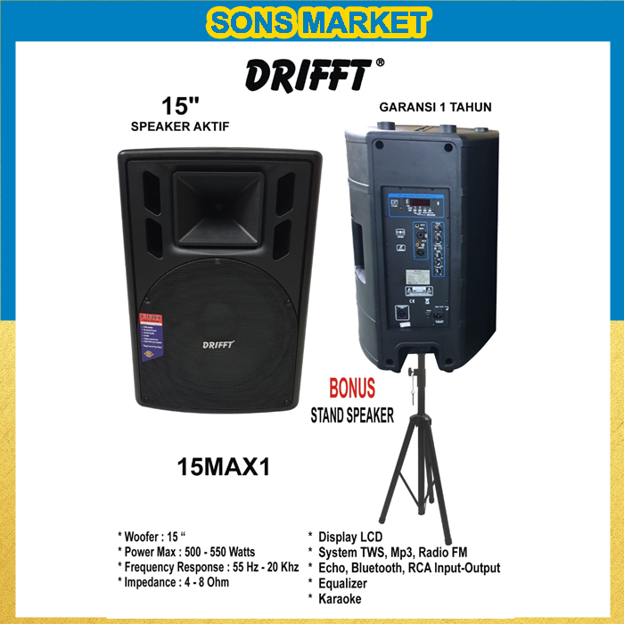 SPEAKER AKTIF DRIFFT 15MAX 15inch 15 Inch 15" SPEAKER MONITOR BLUETOOTH