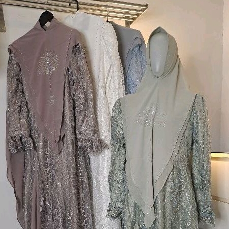Gamis brokat pesta series set khimar premium kombinasi ceruti