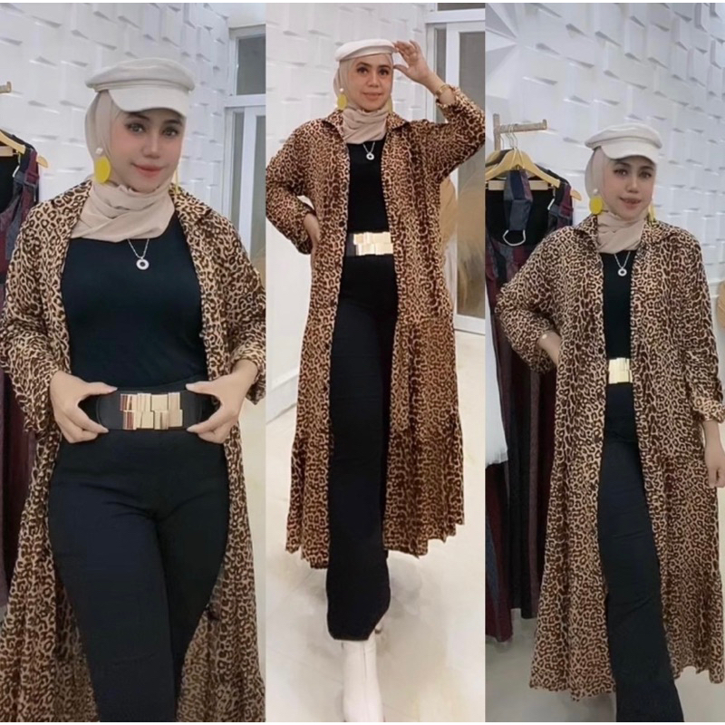 Tunik Leopard Bahan Cotton Twill Rayon Atasan Wanita